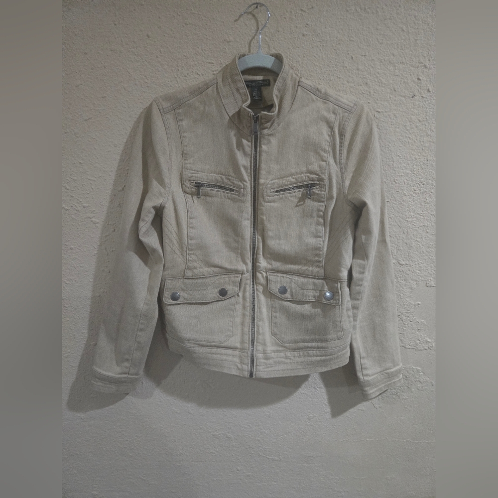 Ralph Lauren Jeans Women's Size 8 Moto Jacket Tan Denim Cotton Elastane Full Zip